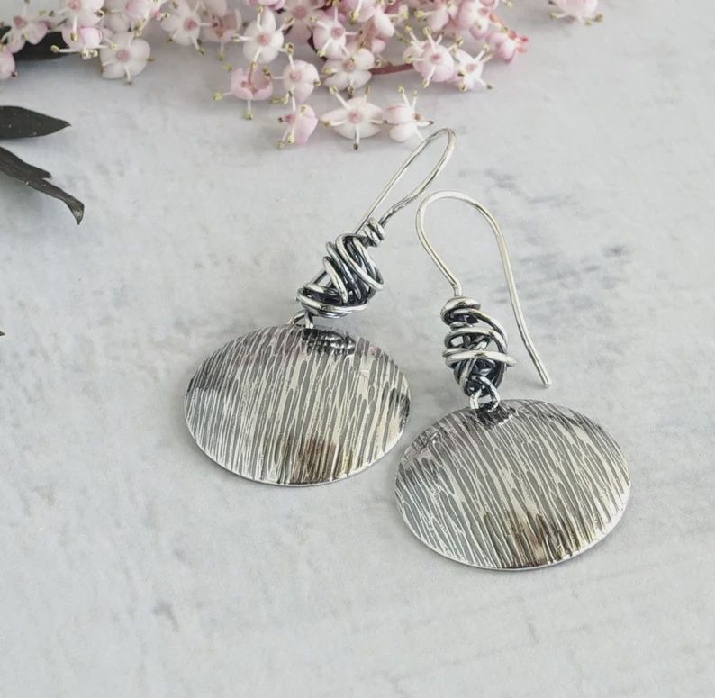 Littoral Earring Textured Discs with Choas Wrapped Wire