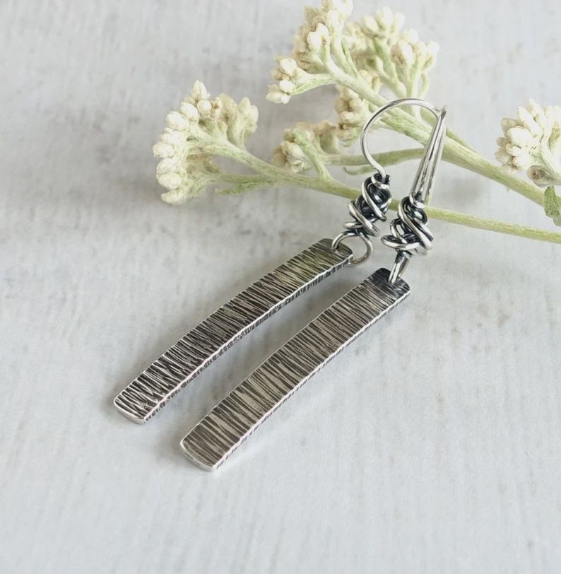 Littoral Earring Textured Rectangle W/Chaos Bead
