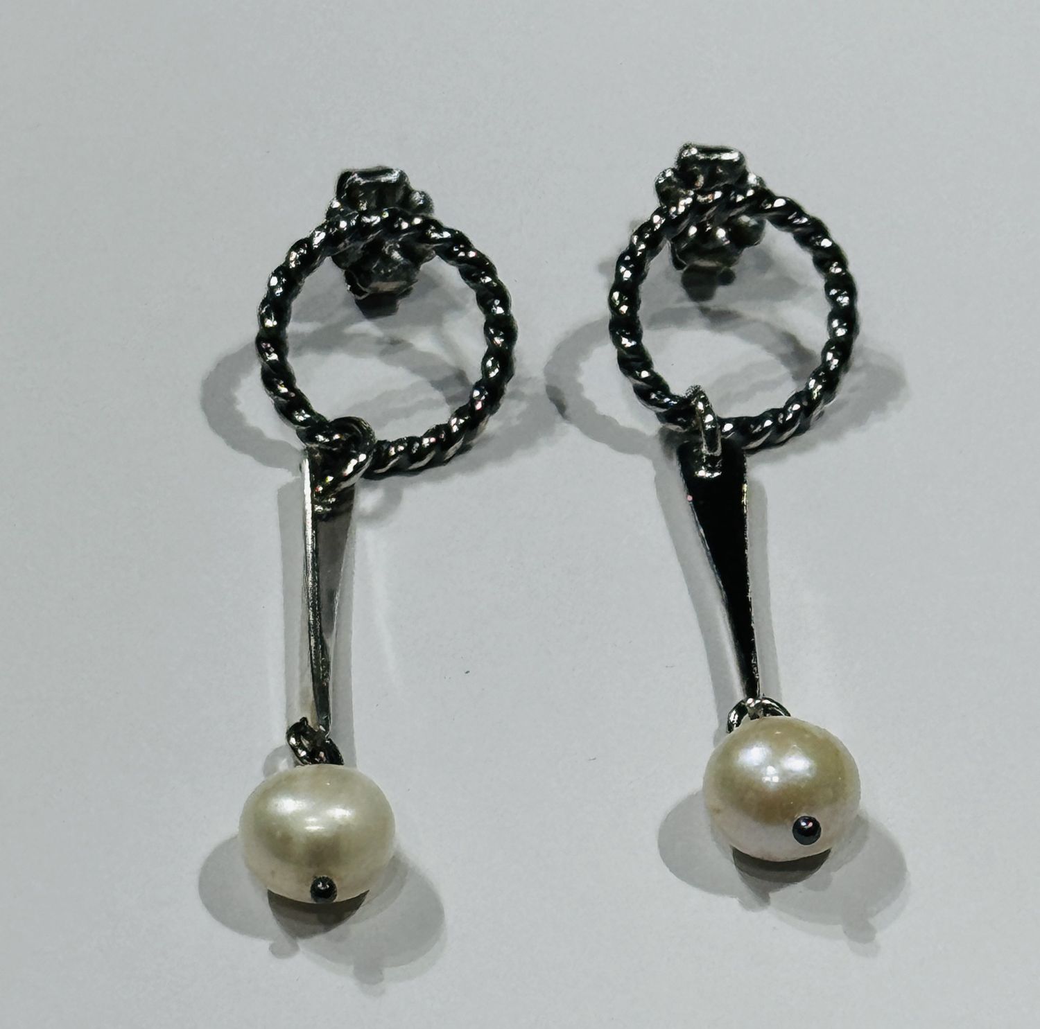 Littoral Earrings Silver Twist Post, Reed Freshwater Pearl