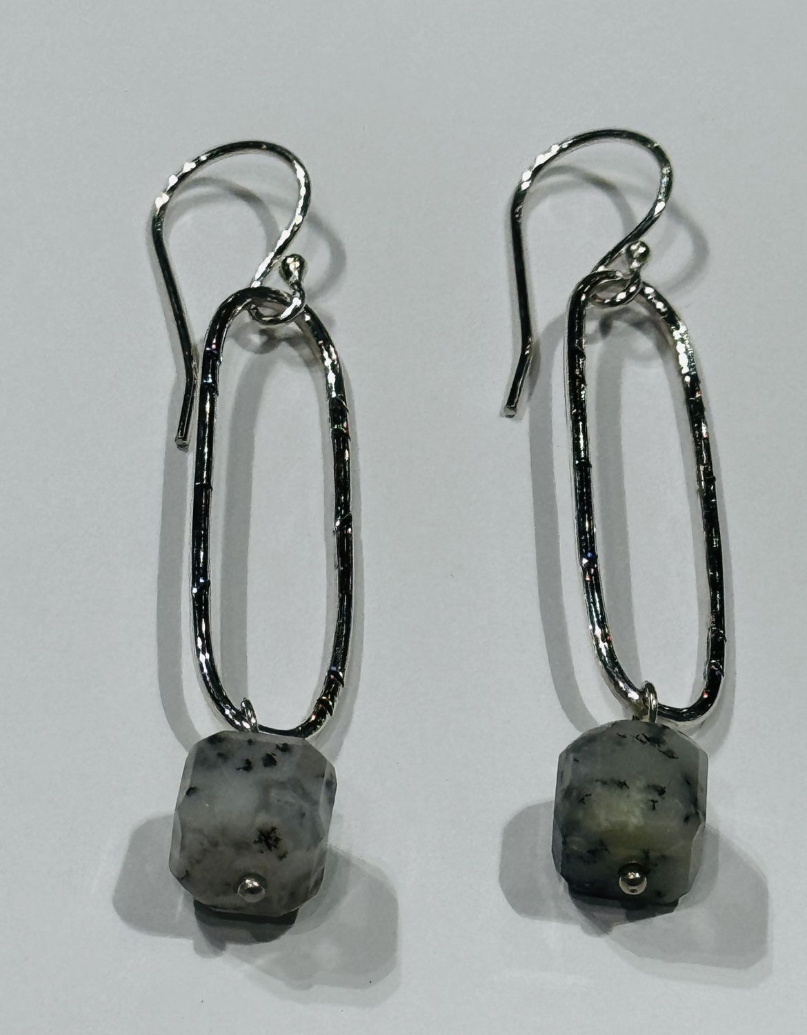 Littoral Earring Oval Link Dendritic Agate Cube