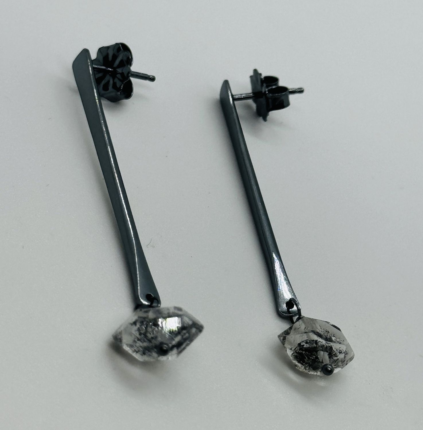 Littoral Earring Oxodized Silver Reed Post with Herkimer Drop