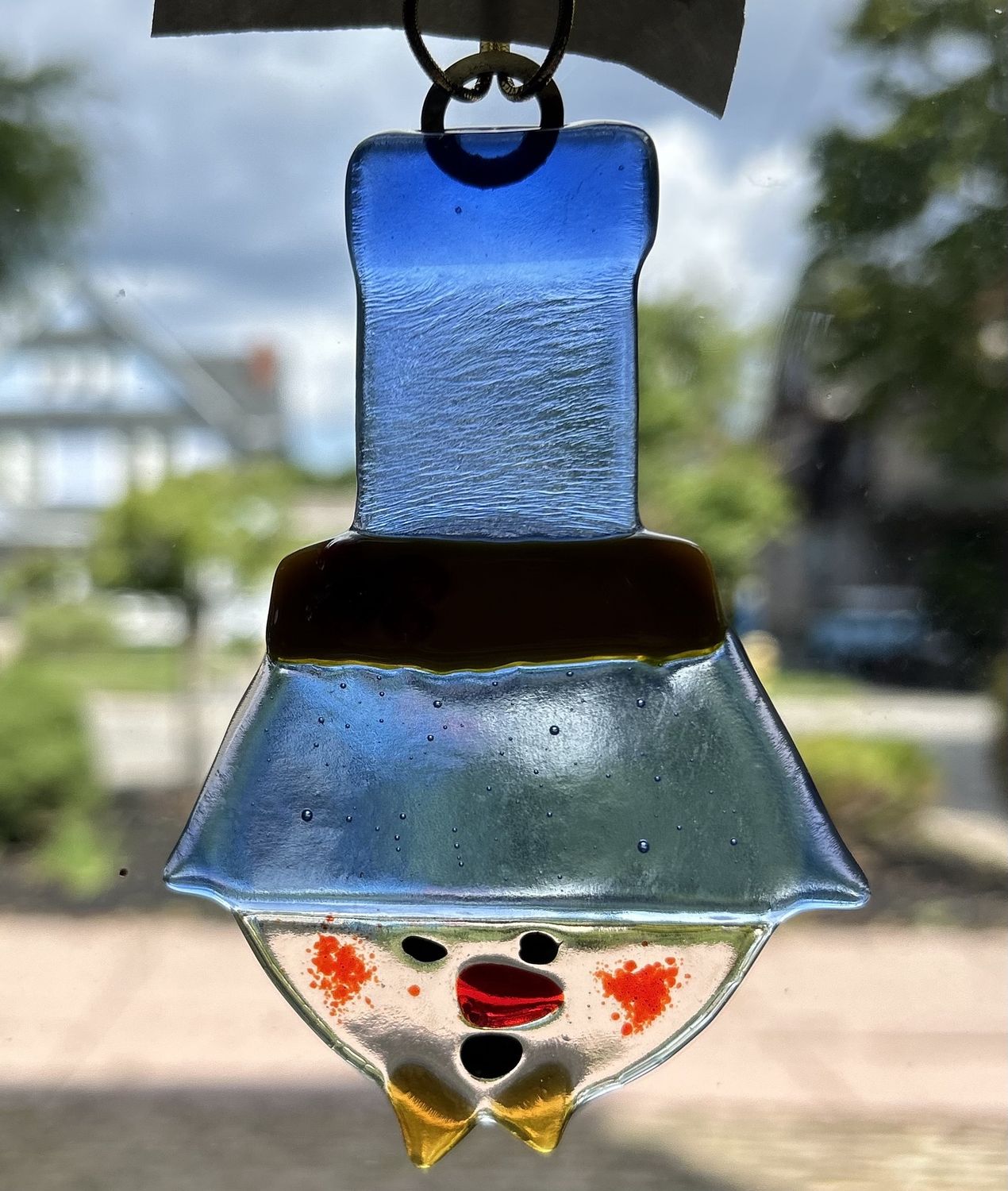 Verre Visage Fused Glass Snowman Tall Hat Ornament 463