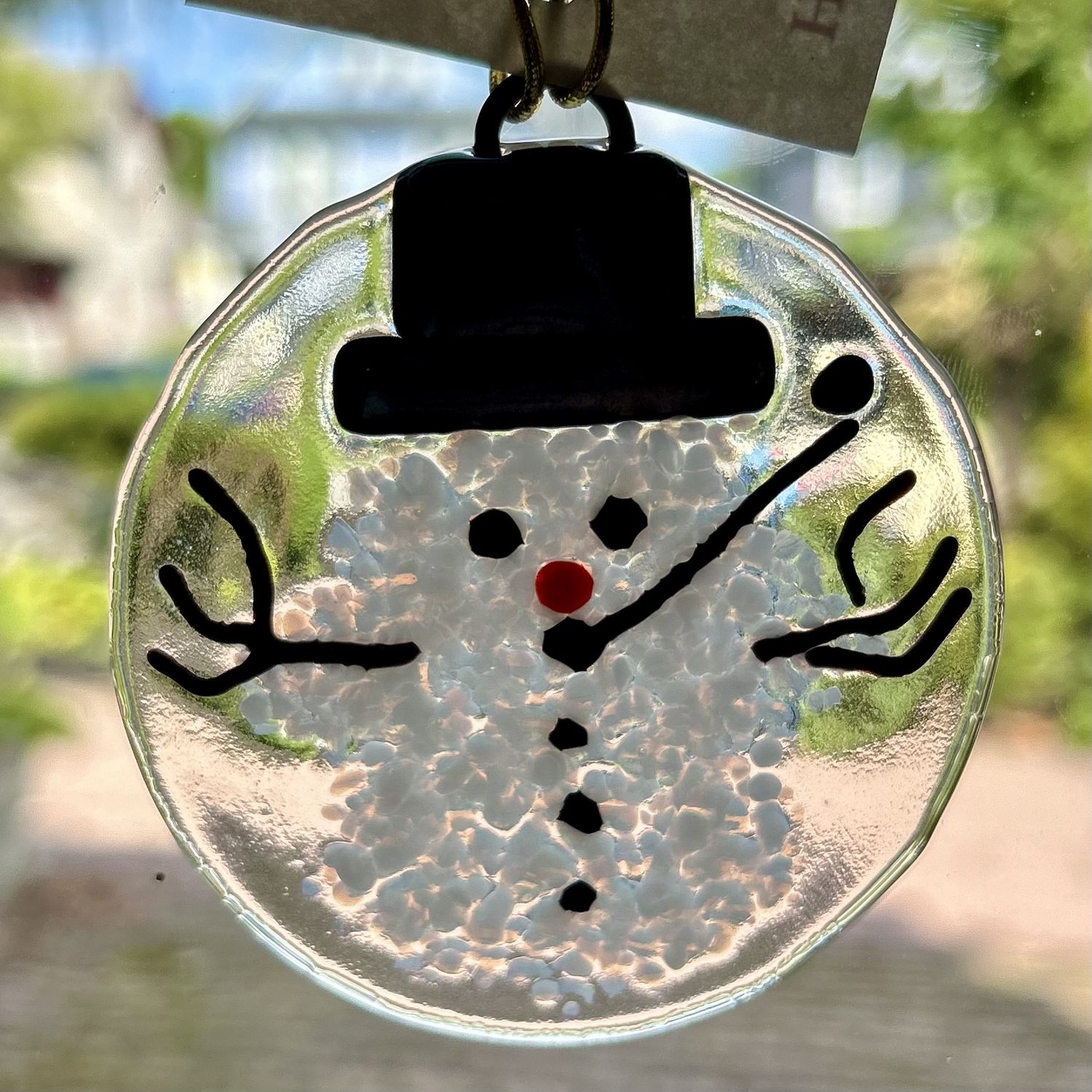 Verre Visage Fused Glass Snowman Ornament 422