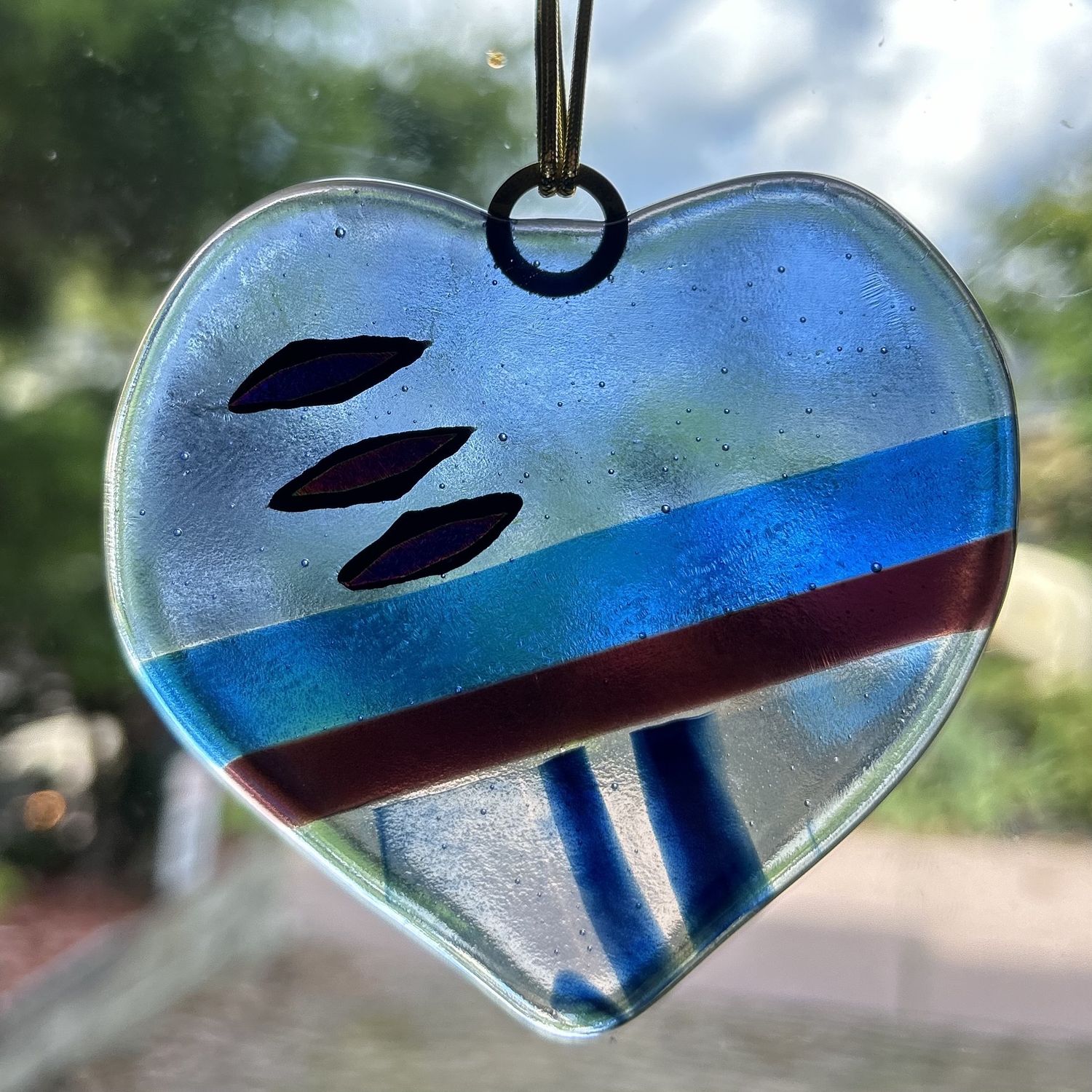Verre Visage Fused Glass Heart Ornament 538