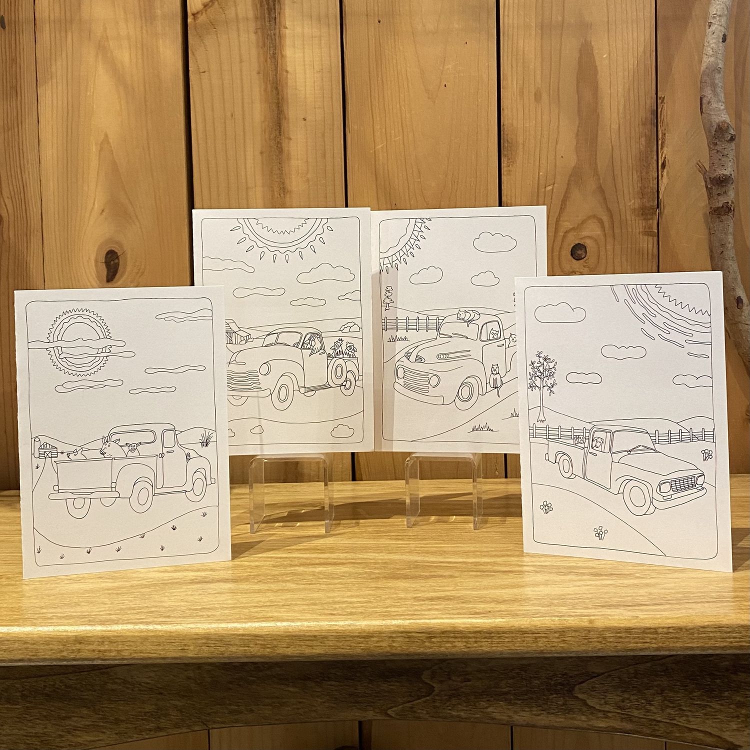 Stick With Mary Retro Rides Coloring Card Set