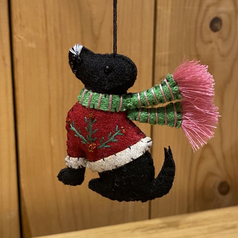 Promising Ornament Black Dog in a Sweater &amp; Scarf