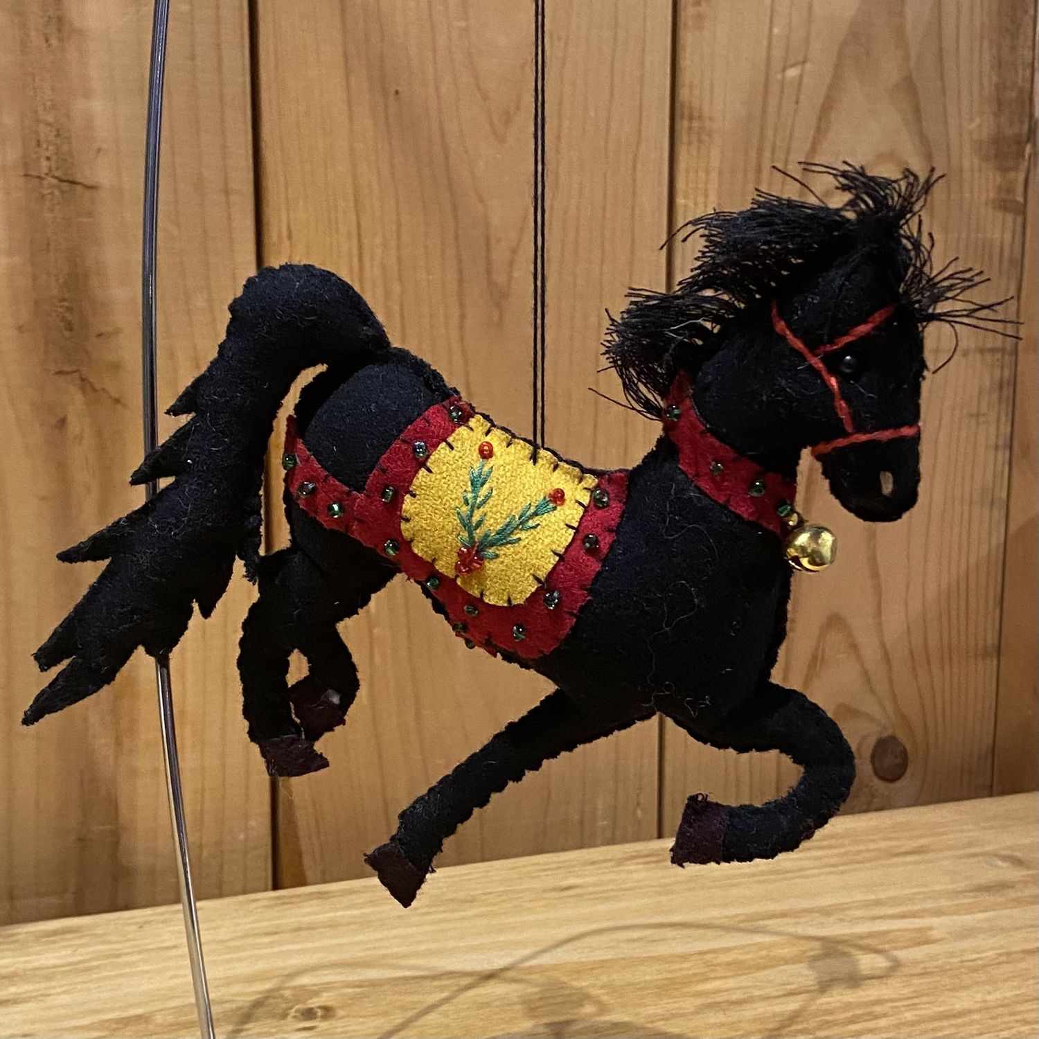 Promising Ornament Black Horse w/Red Stripe