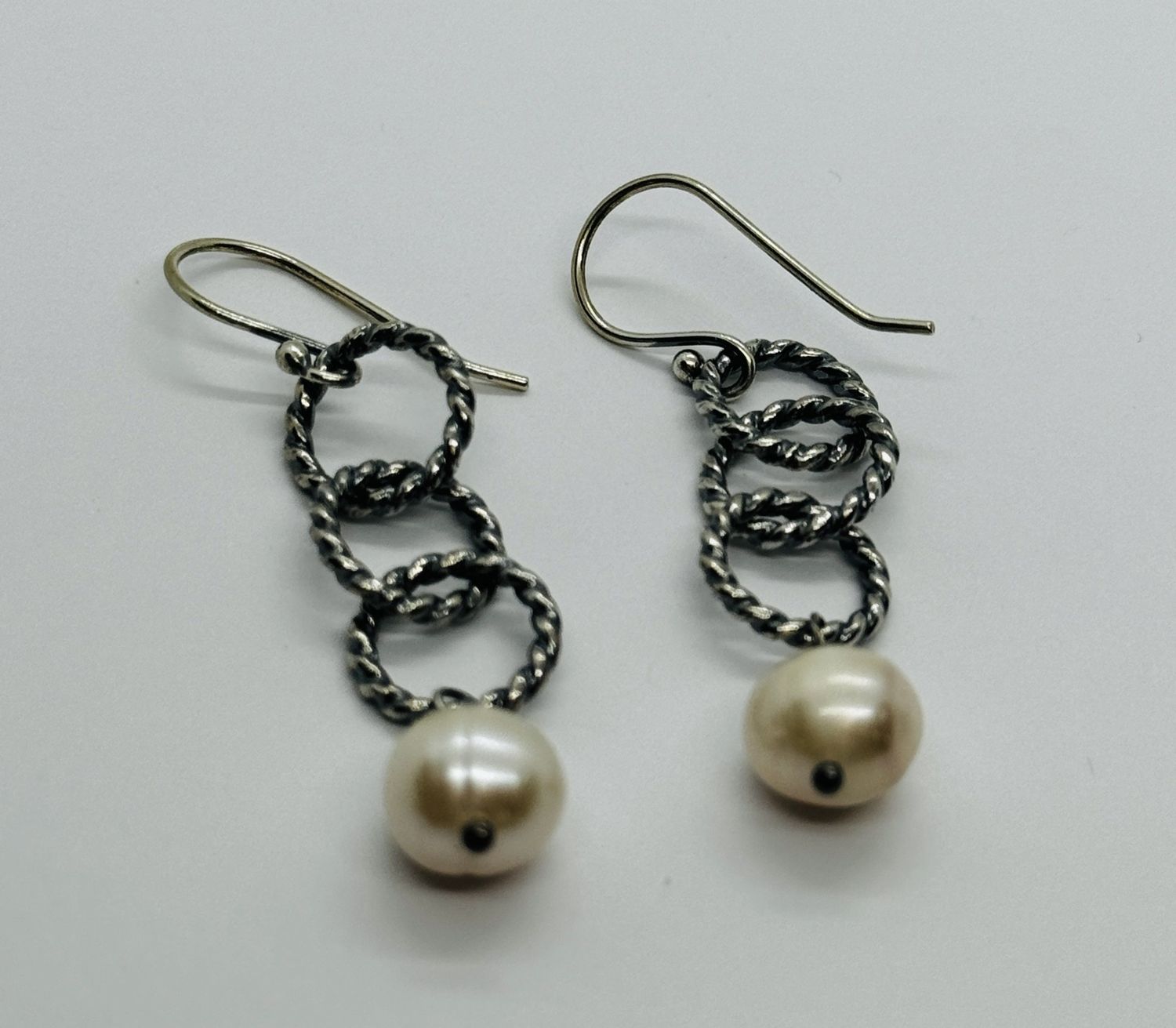 Littoral Silver Earring Twist Trio Freshwater Pearl