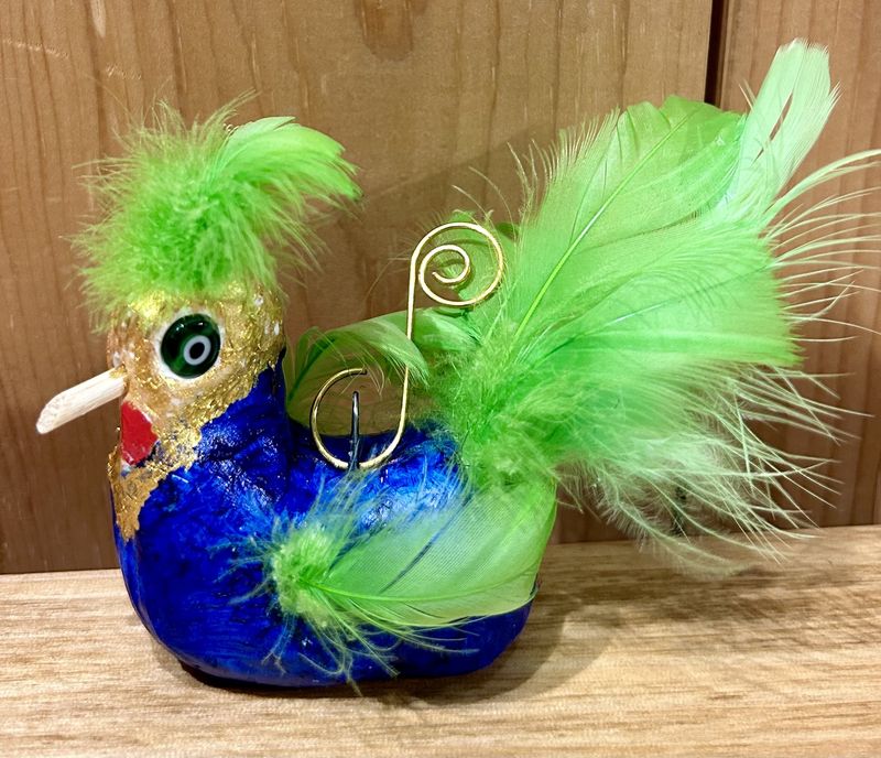 White Chicken Ornament Blue/Lime