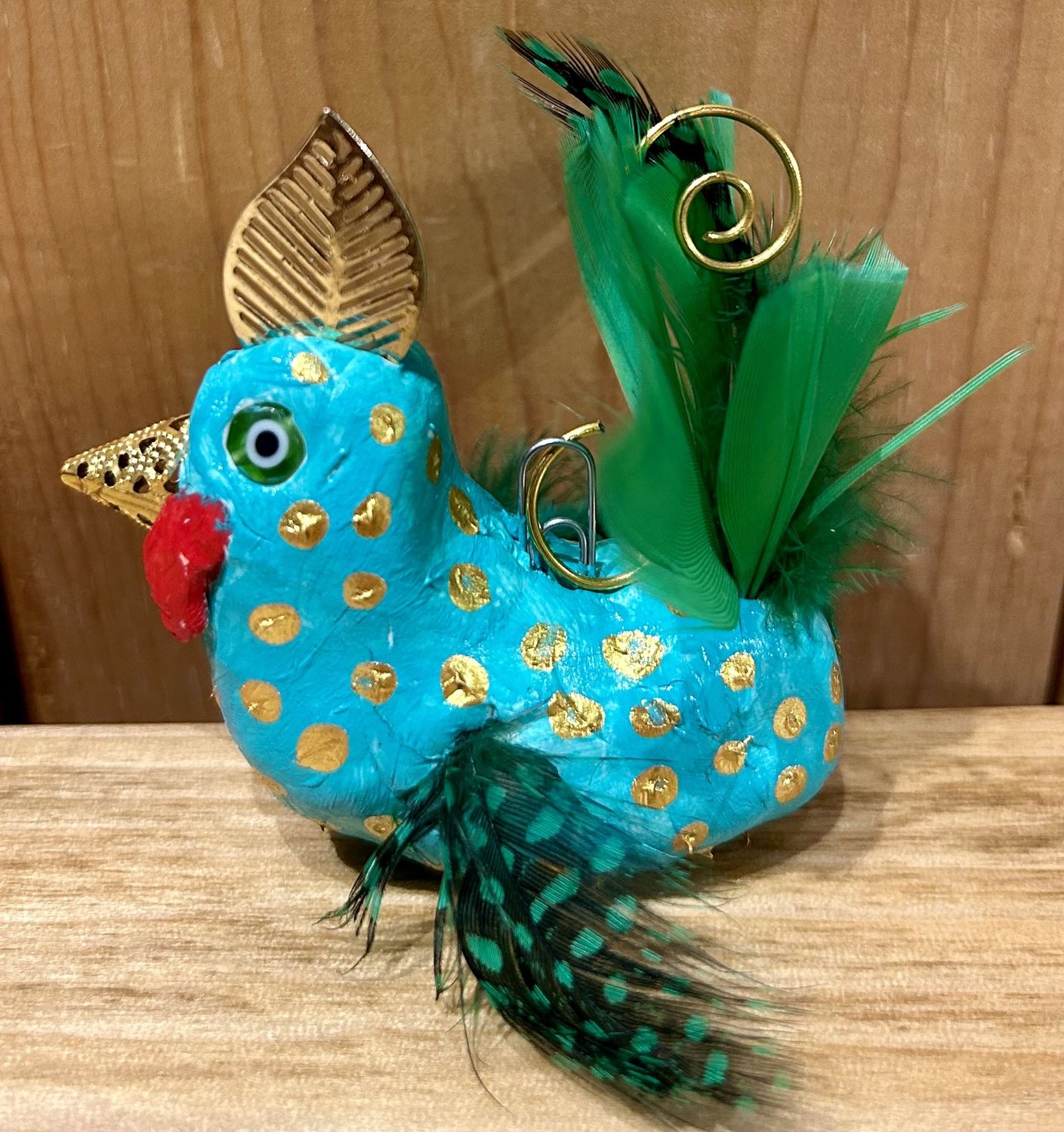 White Chicken Ornament Teal/Green
