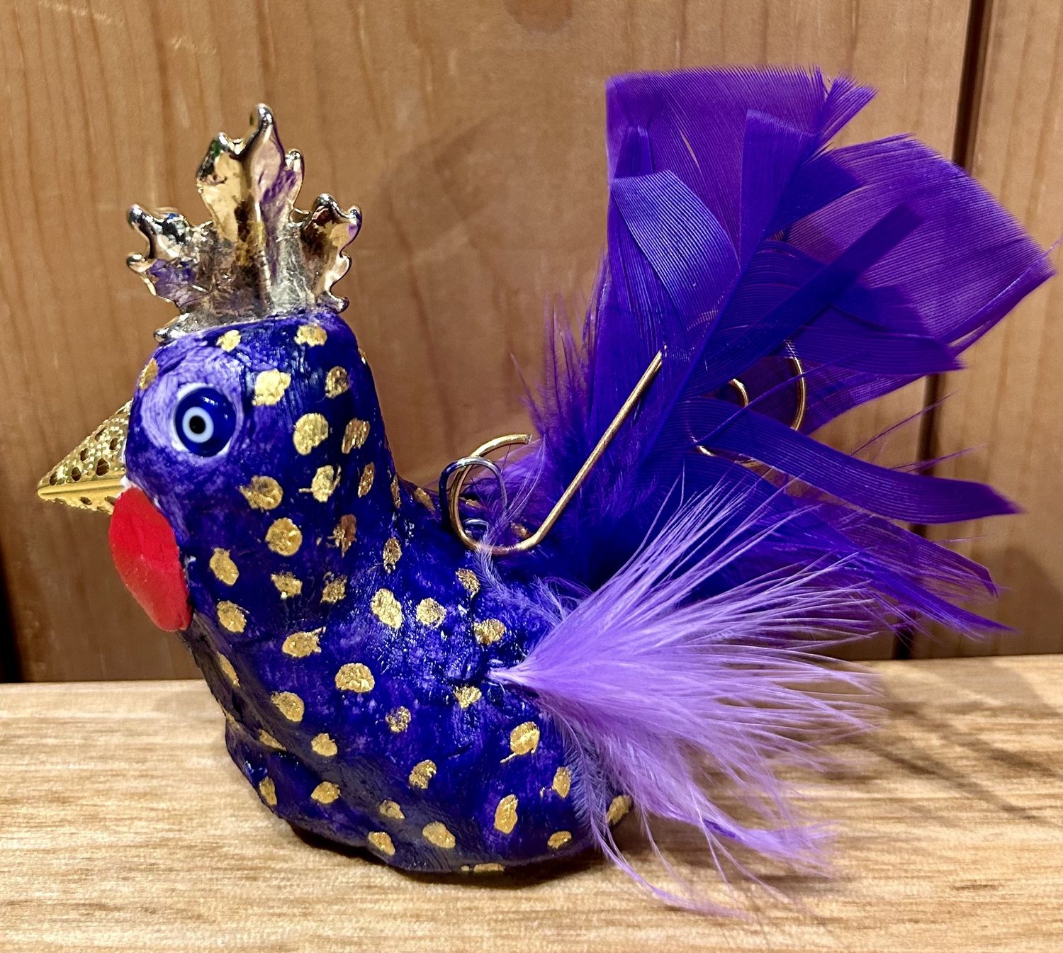White Chicken Ornament Purple/Gold