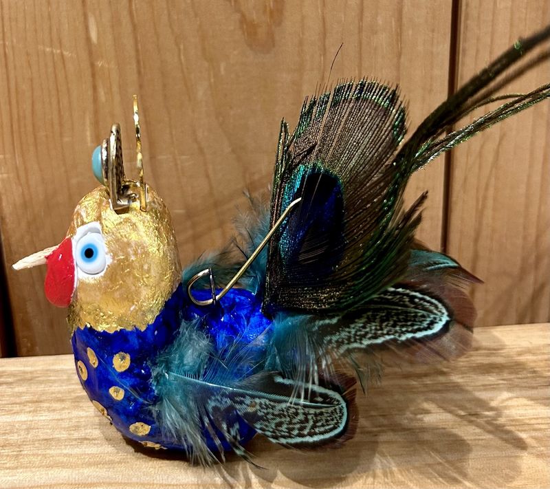 White Chicken Ornament Blue/Peacock