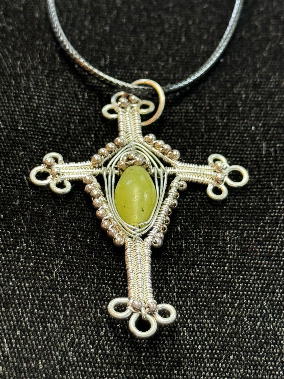 Coller Necklace Silver Cross W/Jade
