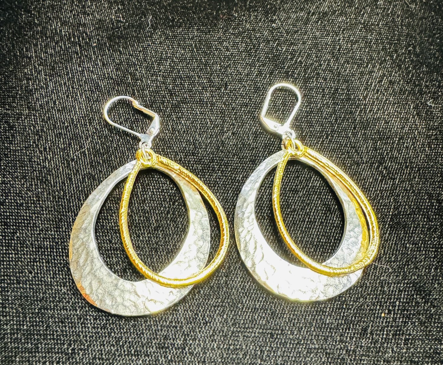 Very Visser Earrings Silver Hammered,  Gold Textured Hoops
