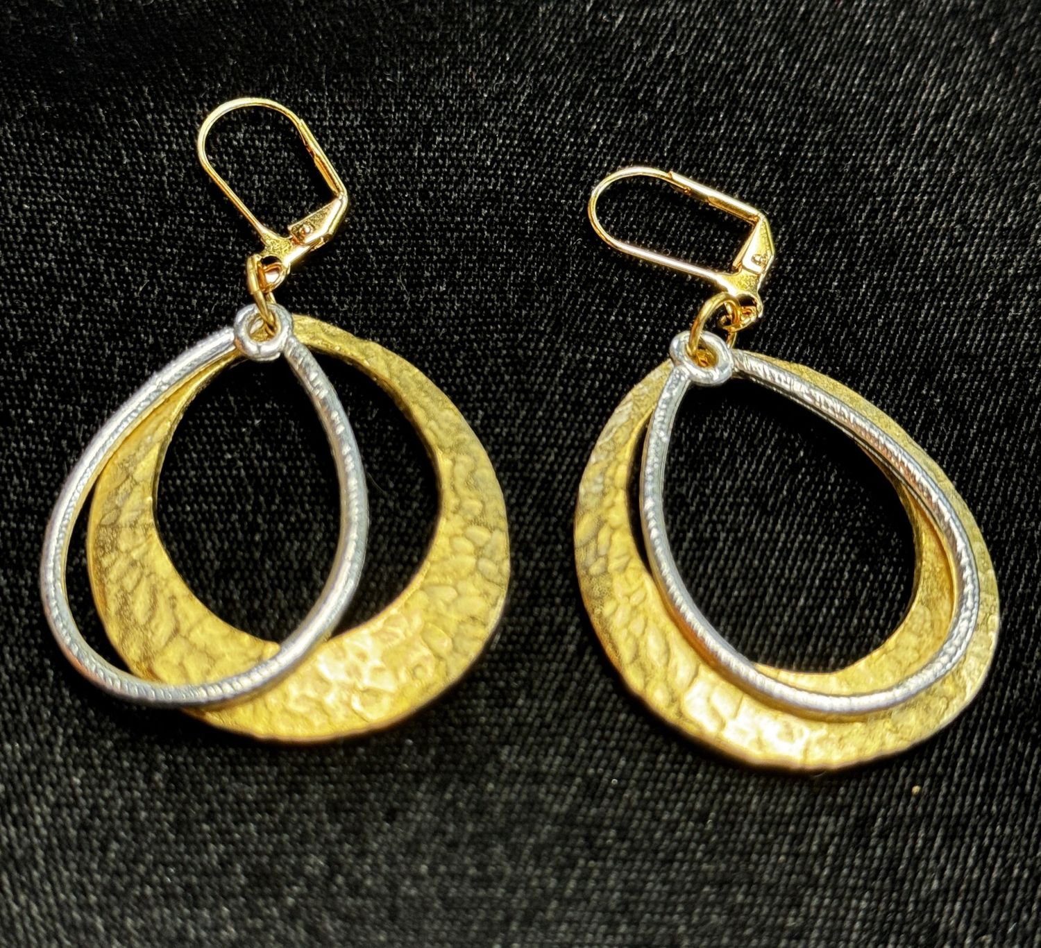 Very Visser Earring Gold Hammered Silver Textured Hoops