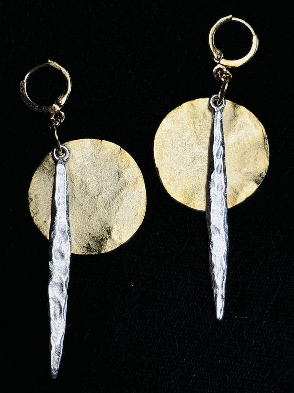 Very Visser Earring Gold Disc Silver Rod