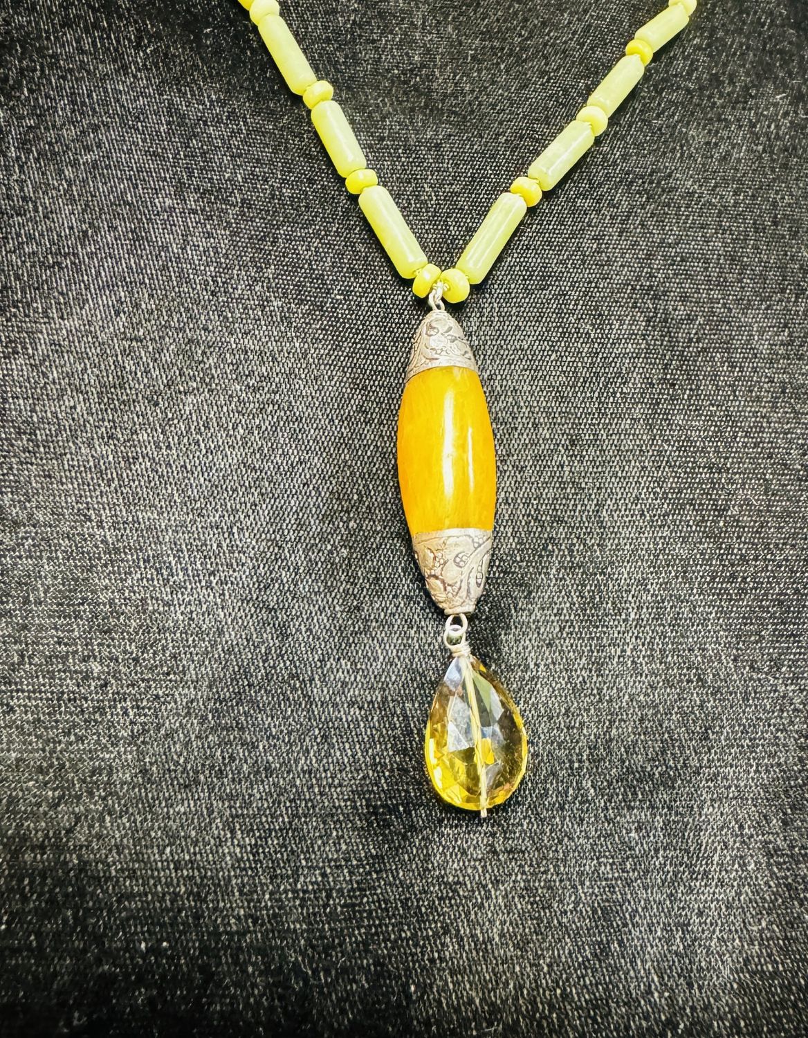 Robb Necklace Jade with Tibetan Amber and Smokey Quartz