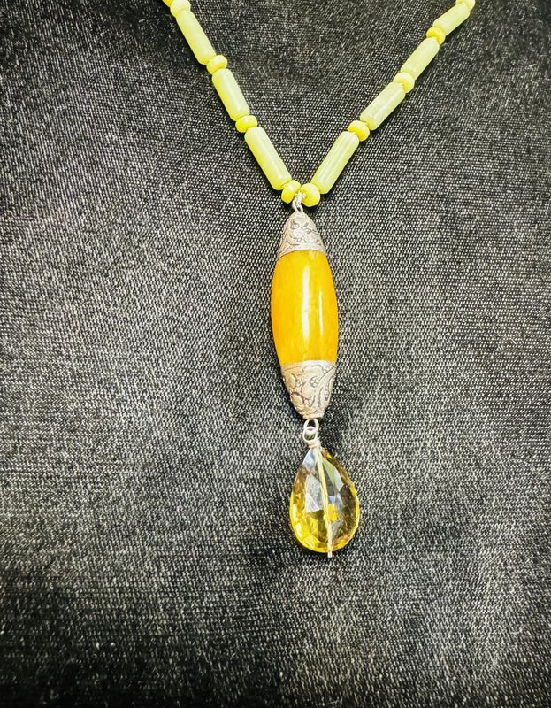 Robb Necklace Jade with Tibetan Amber and Smokey Quartz