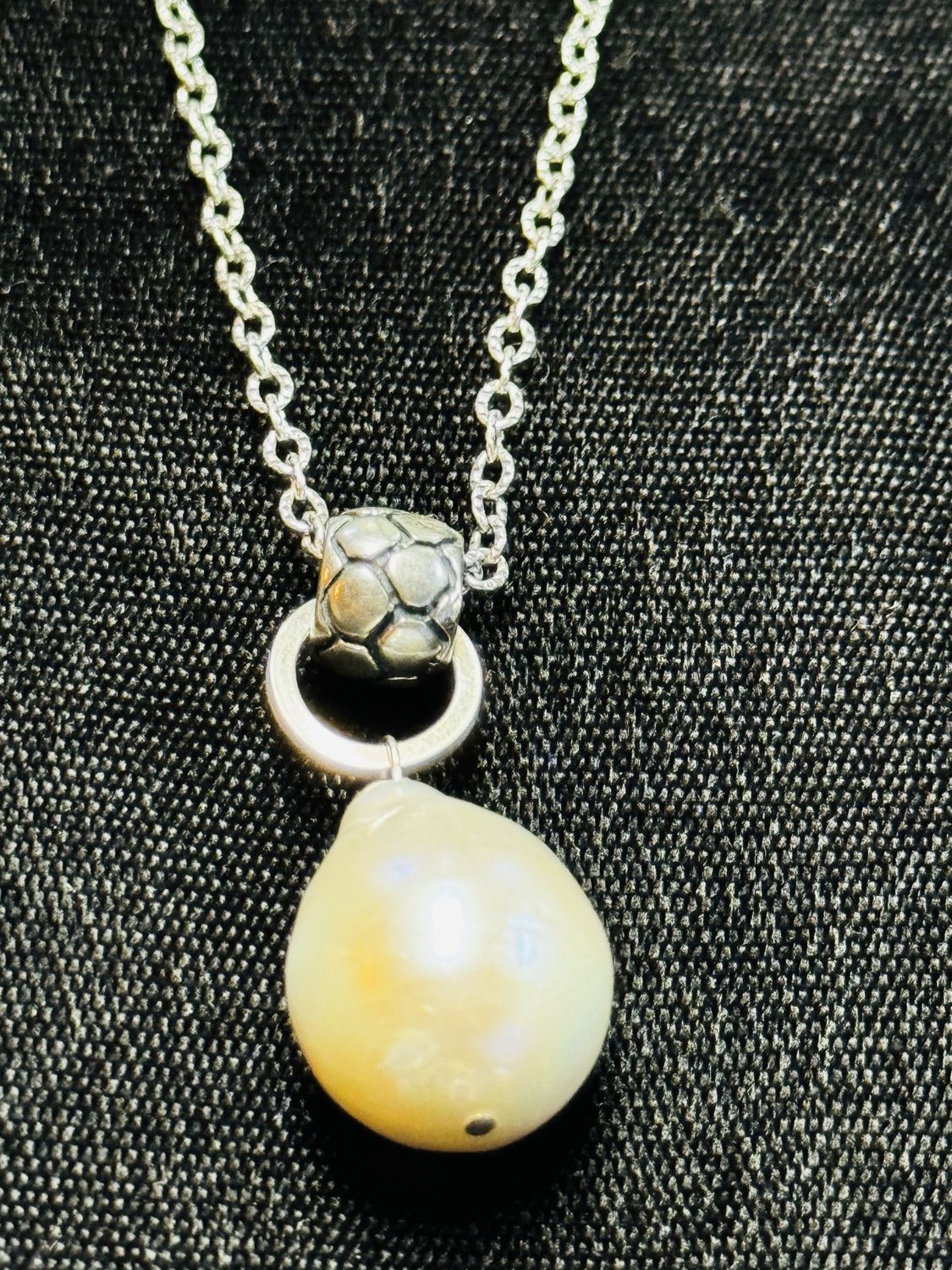 Robb Necklace Large White Pearl on Sterling Silver Slider