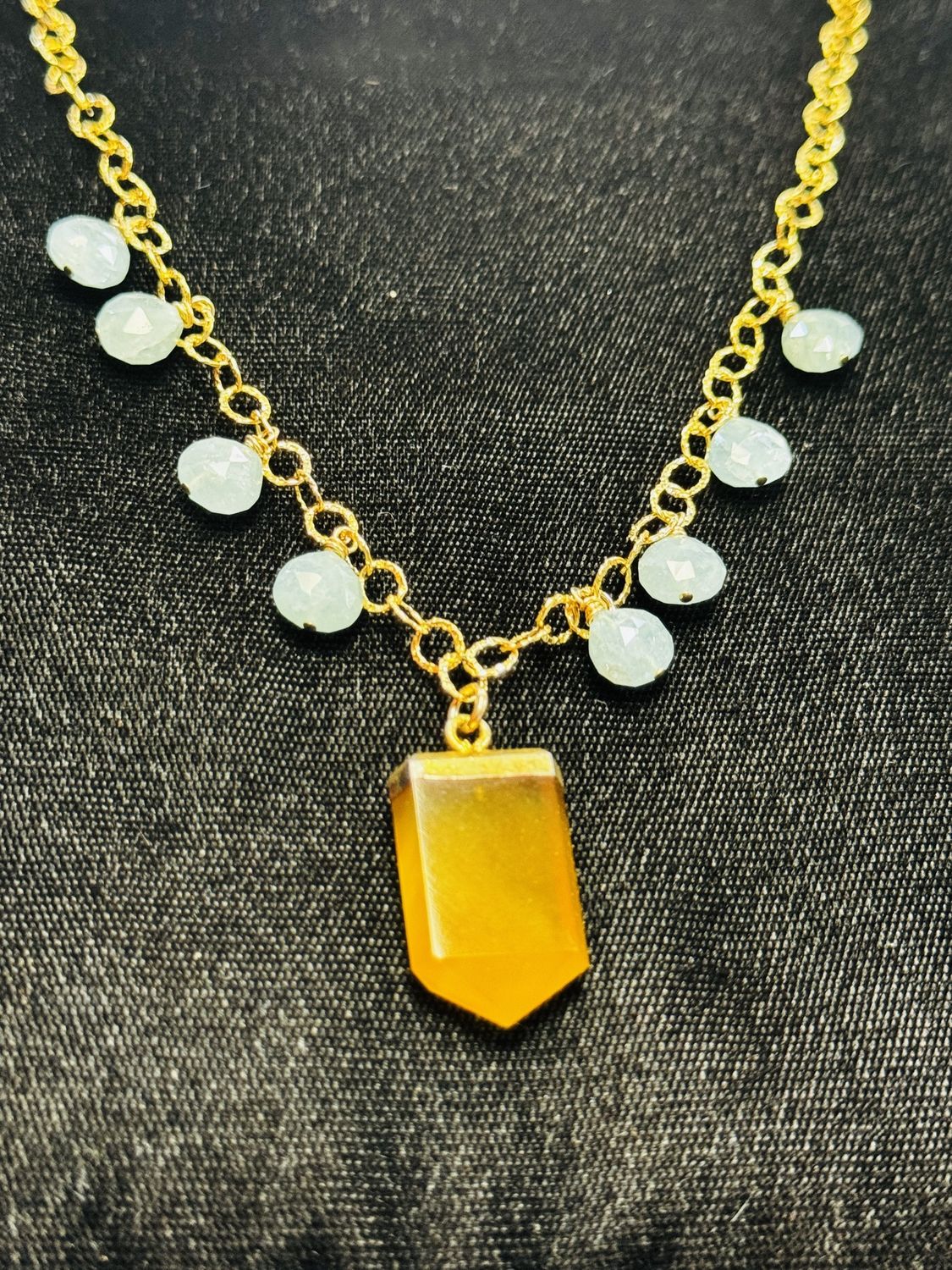 Robb Necklace Calcite Drop with Faceted Aqua Dops