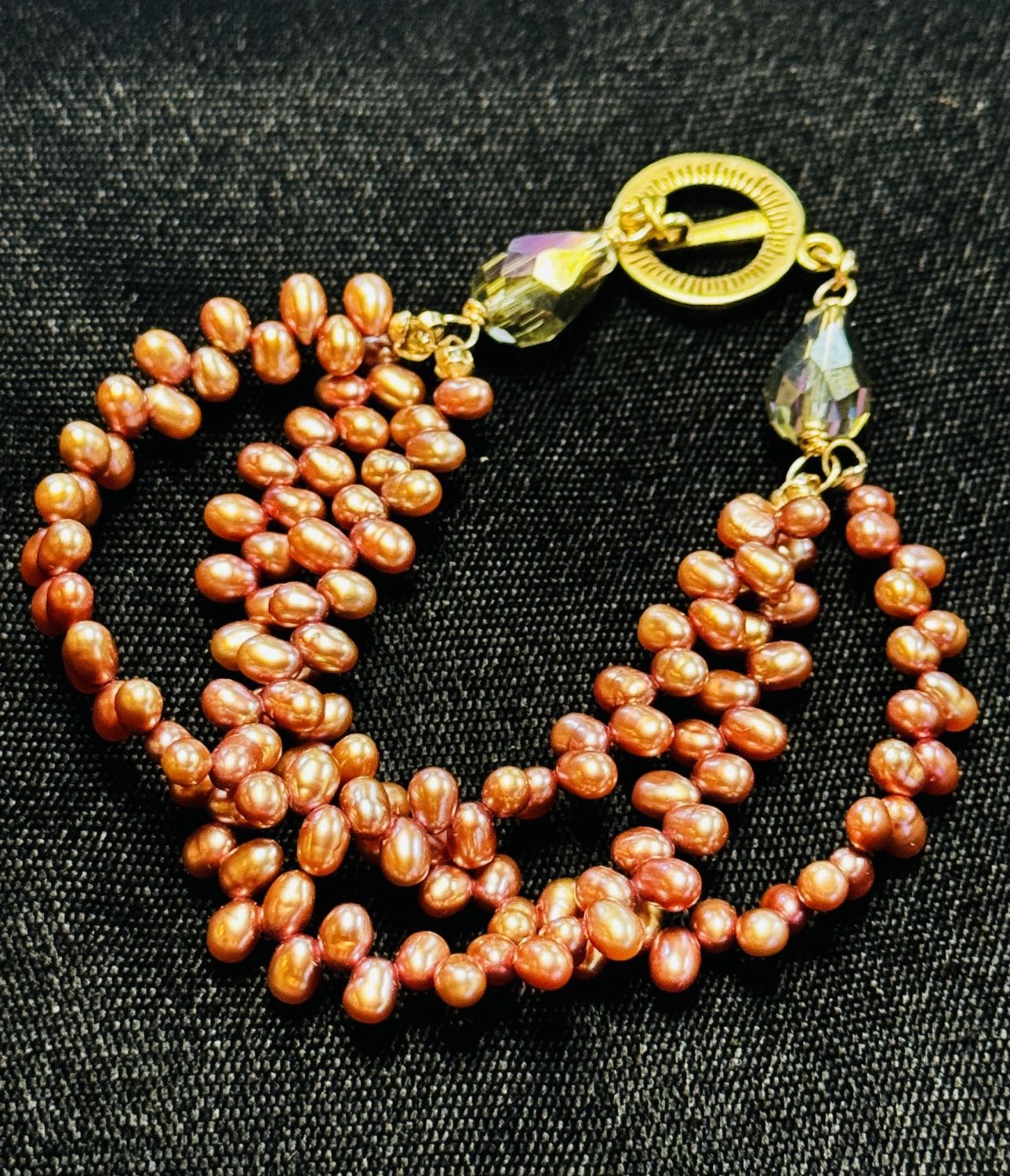 Robb Bracelet 3 Strand Copper Top Drilled Pearls