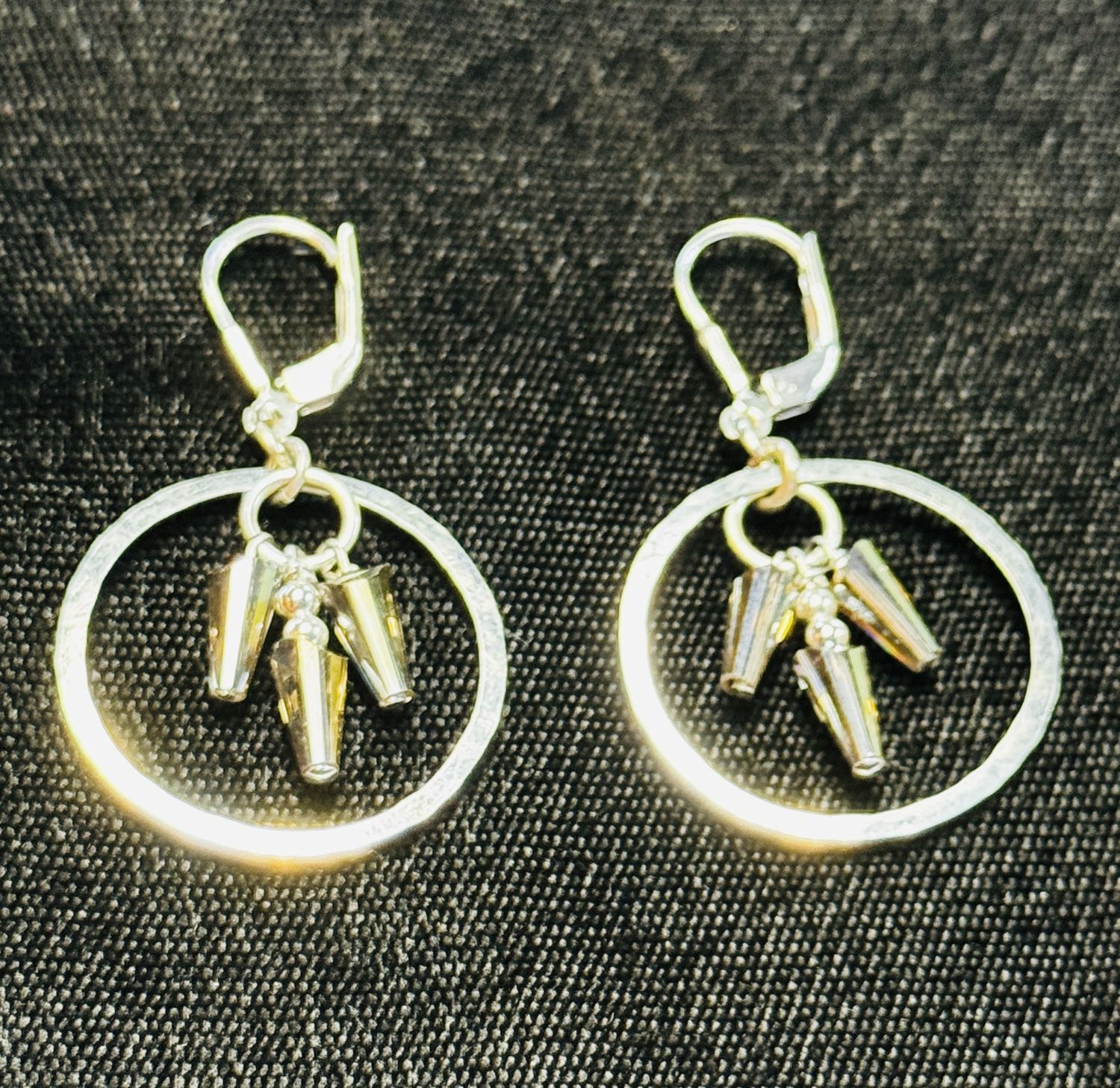Robb Earrings Silver Circle with Amber Cone Shape Crystal