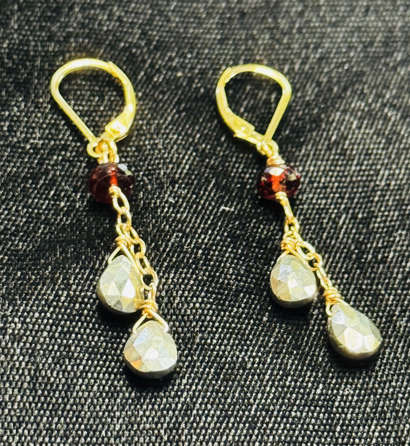 Robb Earrings Garnet and Pyrite Drops