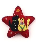 Promising Ornament Red Star w/ Cat/Dog