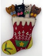 Promising Ornament Red Stocking w/ 4 Cats
