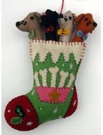 Promising Ornament Green Stocking w/ 4 Dogs
