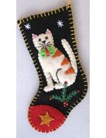 Promising Ornament Black Stocking w/ White/Orange Cat