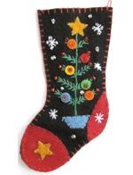 Promising Ornament Black Stocking w/ Xmas Tree