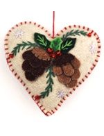 Promising Ornament White Heart w/Pine Cones