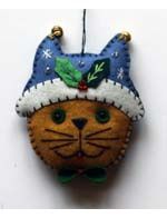 Promising Ornament Yellow Cat Head w/Blue Hat
