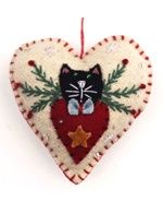 Promising Ornament White Heart w/Black Cat