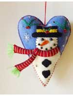 Promising Ornament Blue Heart w/ Snowman in Red Scarf