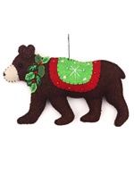 Promising Ornament Brown Bear Green/Red Saddle Holley Wreath