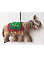 Promising Ornament Tan Elephant Green and Red Saddle
