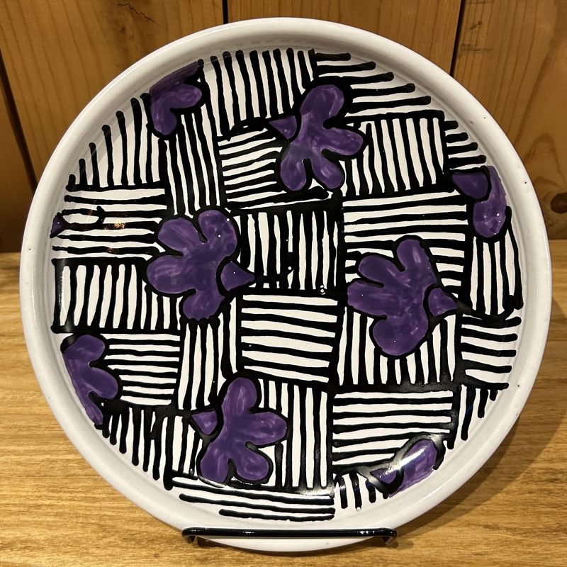 Okechukwu Shallow Bowl White with Purple Leaves