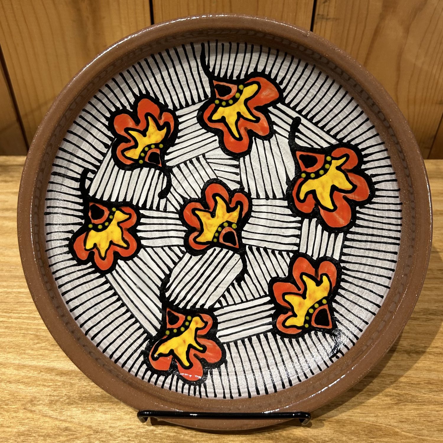 Okechukwu Shallow Bowl Brown with Orange/Yellow Leaves
