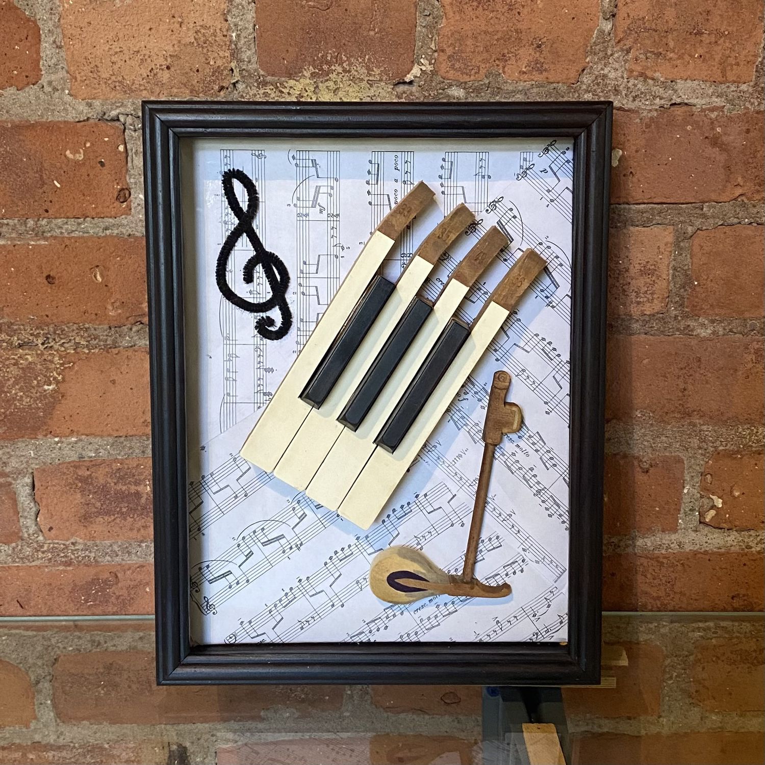 Angerame Framed 3 Piano Keys With Hammer and Clef