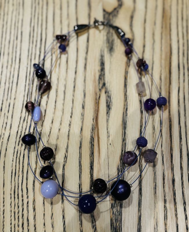 Demitre Necklace 3 Strand Lucite  Purple