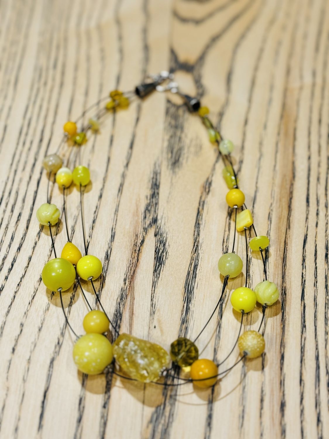 Demitre Necklace 3 Strand Lucite Yellow