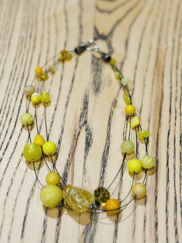 Demitre Necklace 3 Strand Lucite Yellow