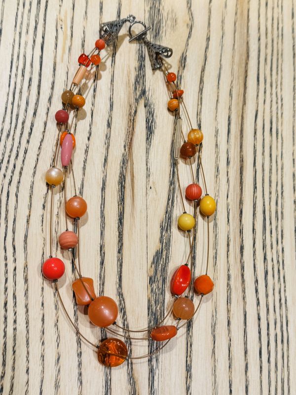 Demitre Necklace 3 Strand Lucite Peach