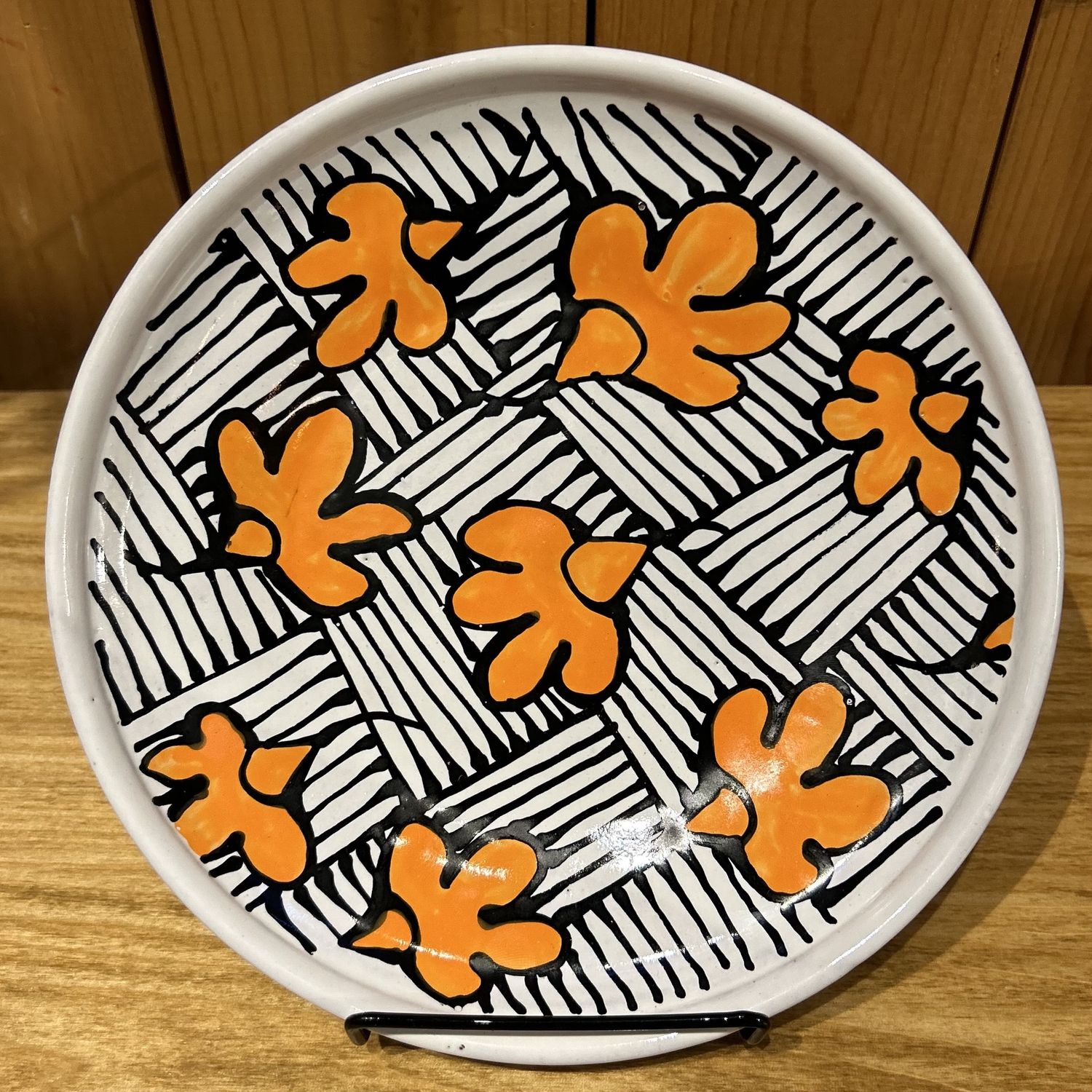 Okechukwu Small Plate Black/White with Orange Leaves