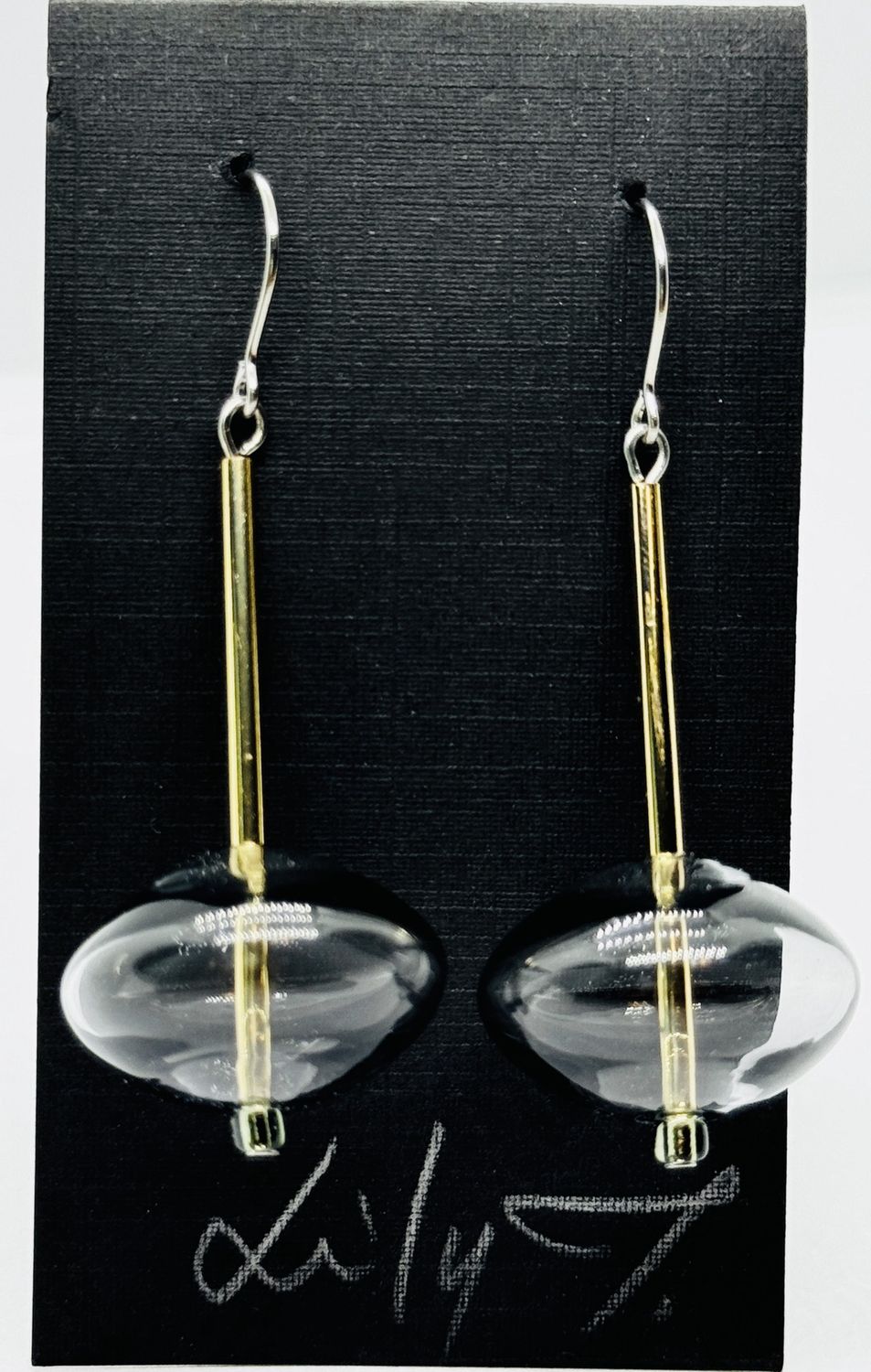 Tsay Earring Gray Glass with Gold Tube