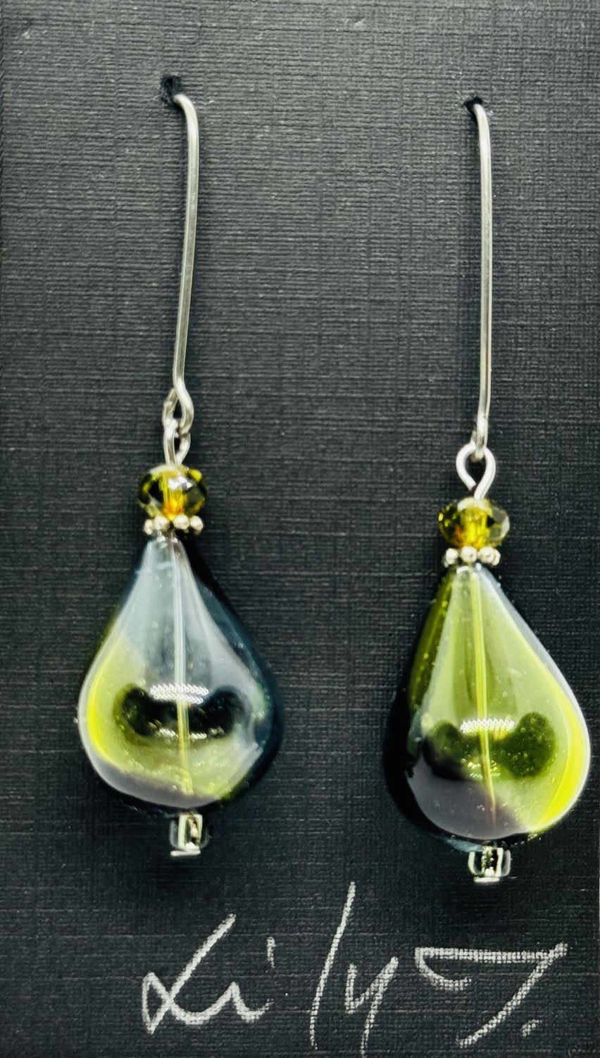 Tsay Earring Glass Teardrop Green/Blue Swirl