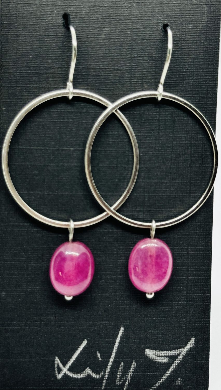 Tsay Earring Pink Stone on Silver Circle