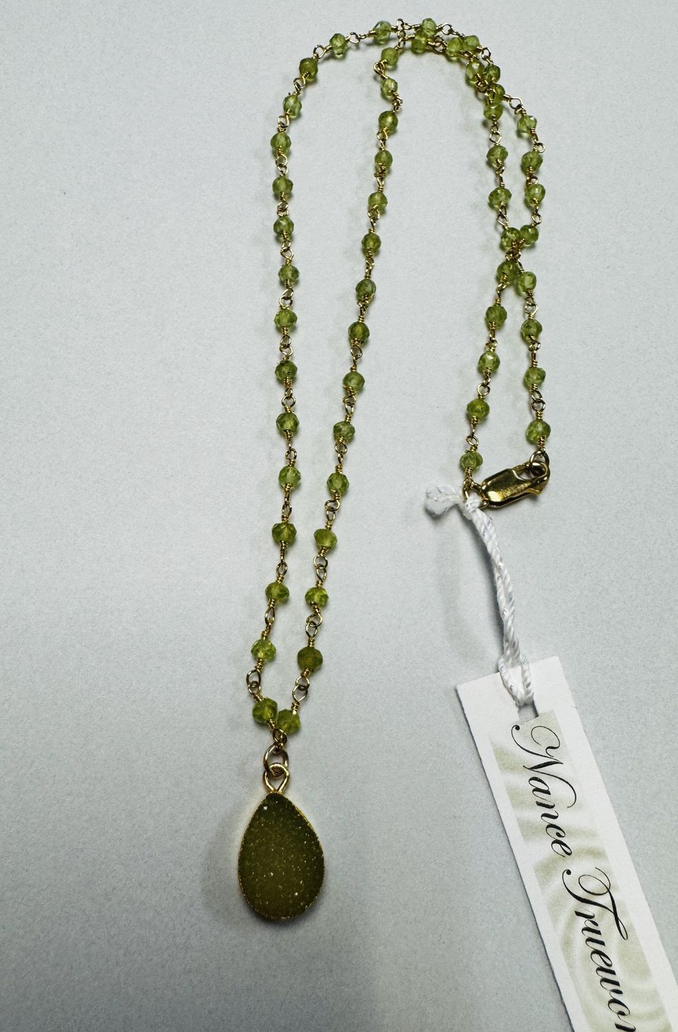 Trueworthy Necklace Peridot Rosary Chain with Teardrop Lemon Druzy